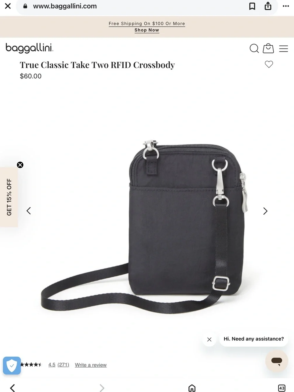 Baggallini True Classic Take Two RFID Crossbody graphite gray LIKE NEW
